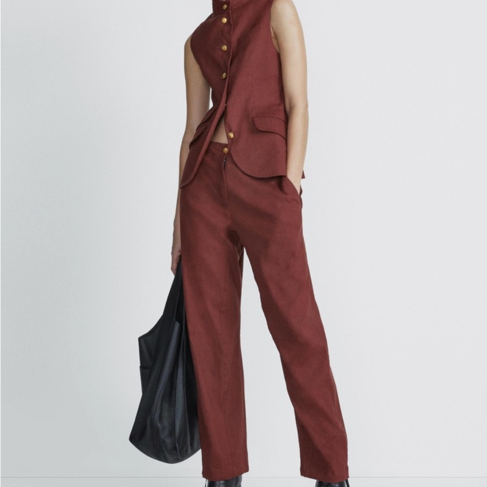 rag & bone mahogany dawn linen Women's Trousers NWT 2
